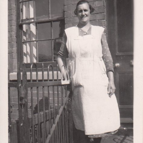 Selina Turk, Michael's mother, by the railings outside 83 Tredworth Rd, mentioned in clip 4